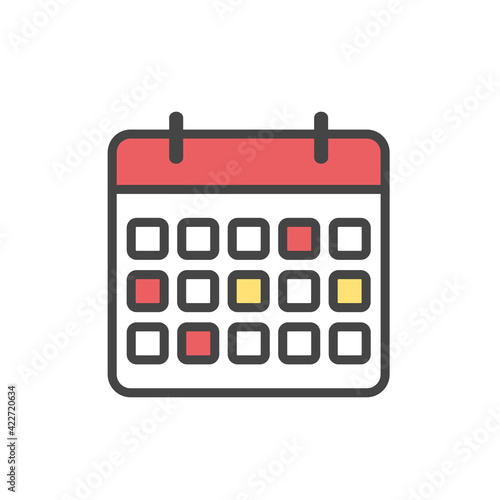 Calendar icon with celebrated holidays or important appointments. Planning concept. Vector illustration