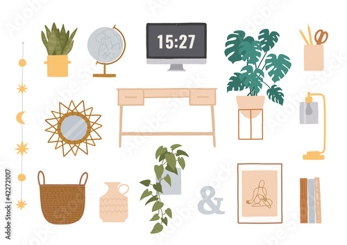 Home office concept. Vector set. Illustrations in flat cartoon style isolated on white background