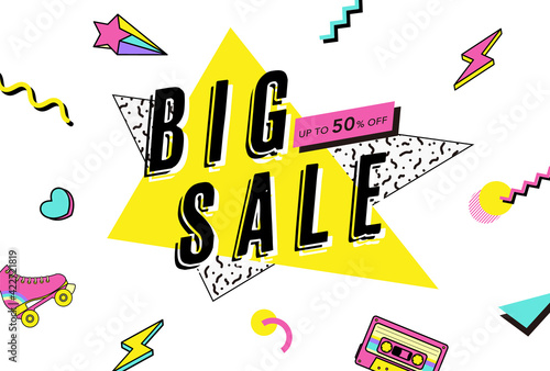 vector background with 90's style illustrations for banners, cards, flyers, social media wallpapers, etc.