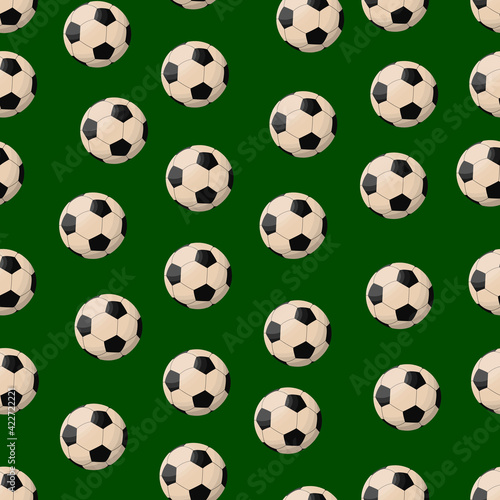 Standart Football Balls Wallpaper Pattern. Vector Football Pattern. Green Background.
