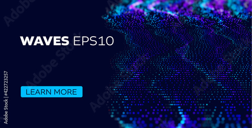 Wave of particles vector background. Sound wave vector background. Futuristic data waveform