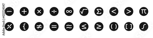 Set of math icons. The concept of counting and solving math problems. Vector illustration