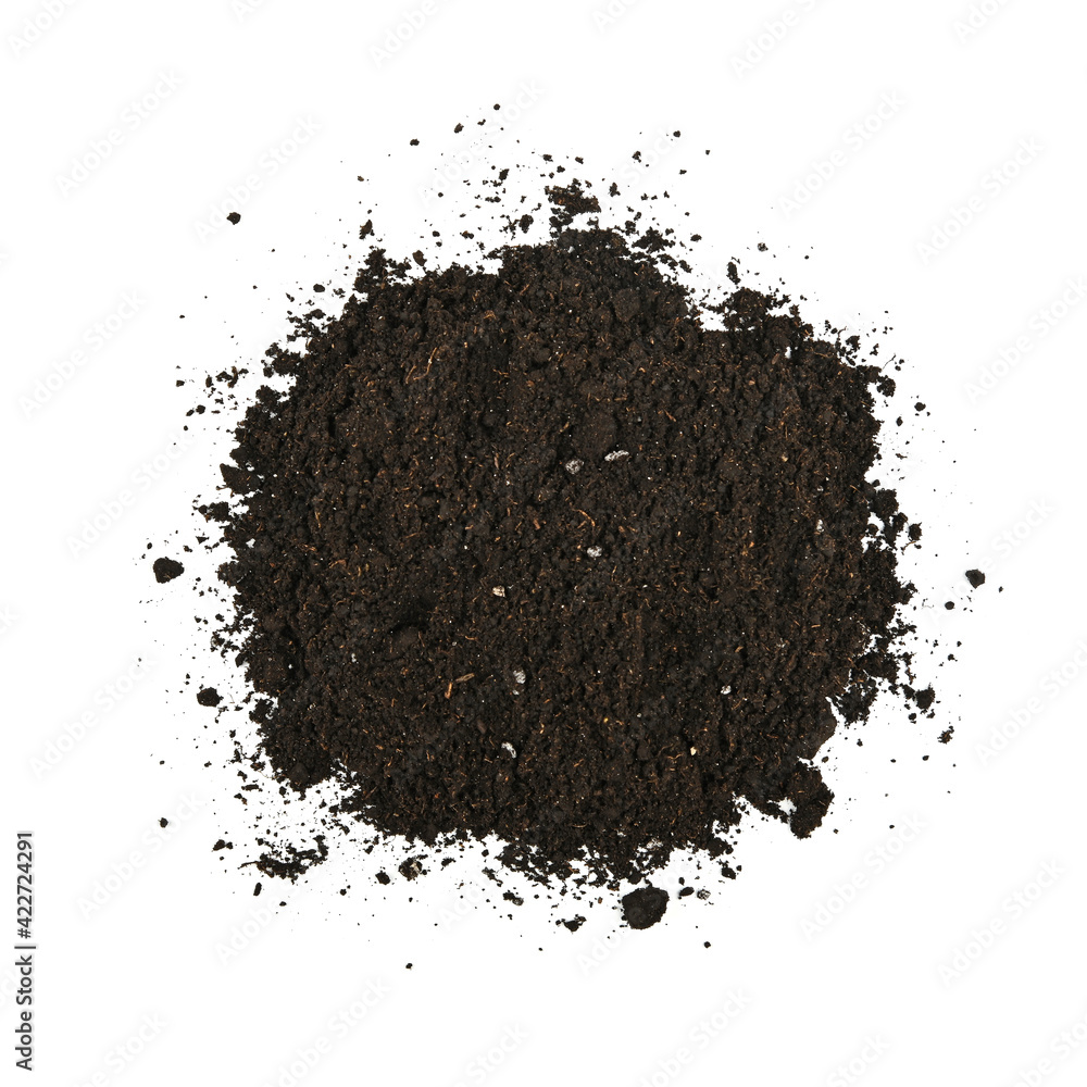 Heap of black humus soil over white Heap of black humus soil over white