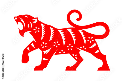 Chinese Zodiac Animals Red Papercutting tiger chinese new year vector design