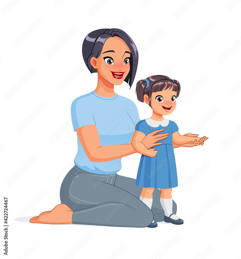 Mother sitting on the floor with her toddler. Cartoon vector illustration. Mother sitting on the floor with her toddler. Cartoon vector illustration.