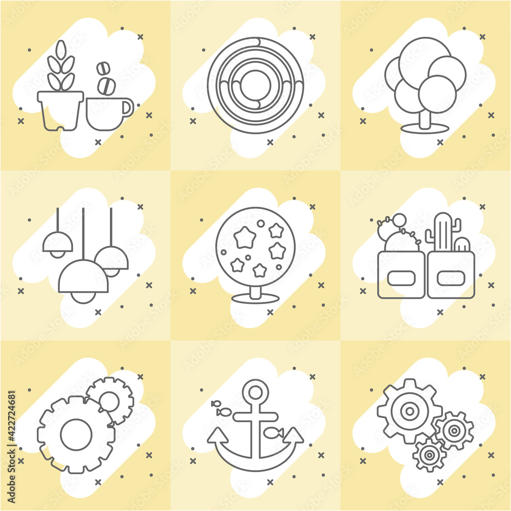 Line icons associated with relaxation and setup.
Line icons associated with relaxation and setup.