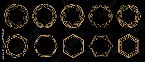Set of decorative frames. Geometric ornaments. Round pattern. Circle shapes. Design background for invitations and holiday cards.