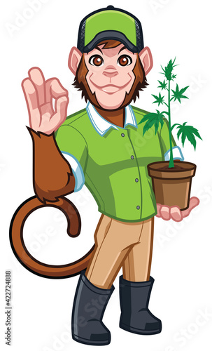 Cannabis Monkey Farmer Mascot