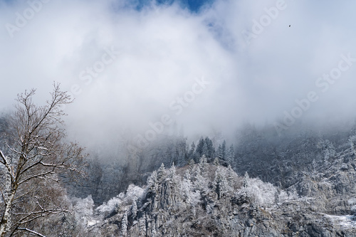 Panoramic view of beautiful mountain landscape in the Swiss Alps. Winter landscape. Switzerland, Europe © Yamagiwa