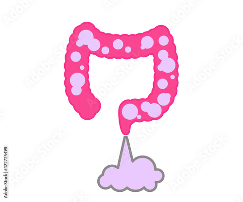 Large intestine on a white background. Bloating of the intestines. Vector illustration.