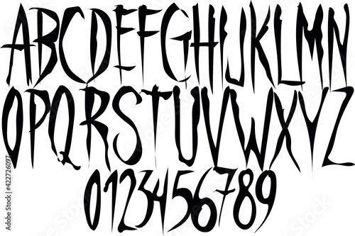 Gothic font - stylized horror gothic alphabet , letter and number