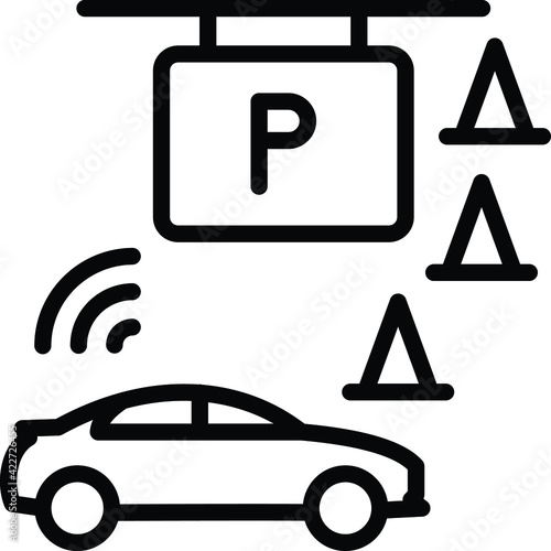 autopilot car parking Concept, self driving car with tarffic cones Vector Icon Design, Autonomous driverless vehicle Symbol, Robo car Sign, Automated driving system stock illustration