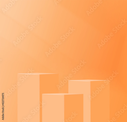 3d vector orange podium background with geometric square Leaf shadow on the floor. Platforms shapes for product presentation minimal Abstract composition design, showcase, copy space