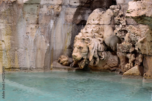 lion - detail of Fountain of the Four Rivers (Fontana dei Quattro Fiumi, Bernini) - Rome, Italy