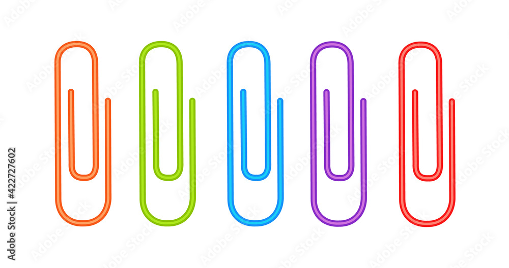 Five multi-colored paper clips on a white background for use as a design element. Icons. Vector illustration Five multi-colored paper clips on a white background for use as a design element. Icons. Vector illustration