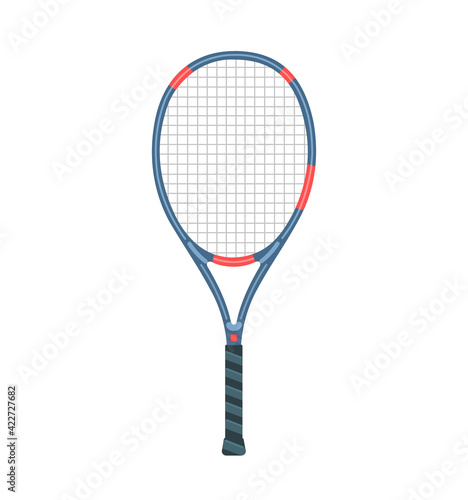 Tennis racket blue and red design isolated on white background. Vector illustration.