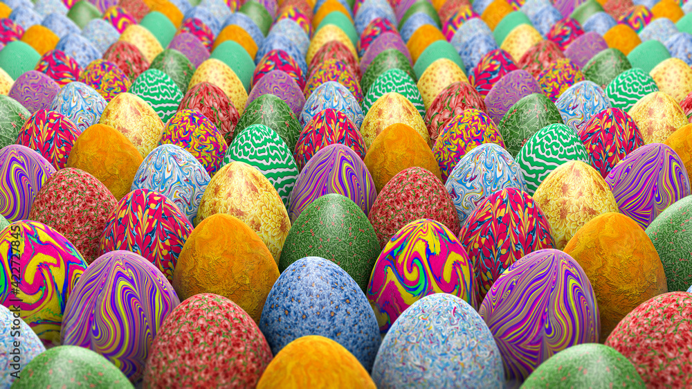 3D illustration of a lot of colorful Easter eggs. Easter holiday decorations , Easter concept background. 3D illustration of a lot of colorful Easter eggs. Easter holiday decorations , Easter concept background.