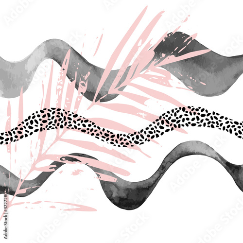Grunge tropical leaf vector illustration for minimalist print, cover, boho decor, organic poster, pillow case design