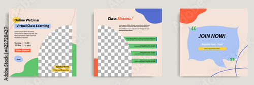 Set bundle collection colorful abstract background of social media post template. Layout for online live webinar, conference, training, seminar, course, and learning video.