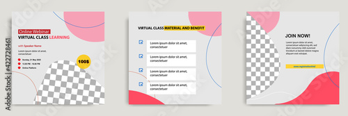 Set bundle collection colorful abstract background of social media post template. Layout for online live webinar, conference, training, seminar, course, and learning video.