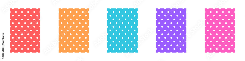 Patterns with polka dots of different colors isolated on white background. Dot pattern set. Vector illustration. - obrazy, fototapety, plakaty 