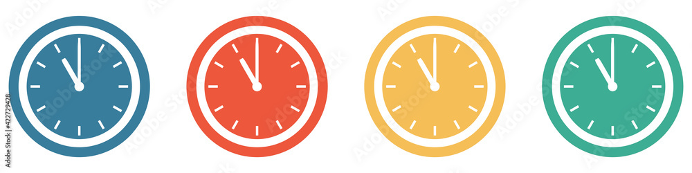 Bunter Banner mit 4 Buttons: Uhr zeigt Uhrzeit Bunter Banner mit 4 Buttons: Uhr zeigt Uhrzeit