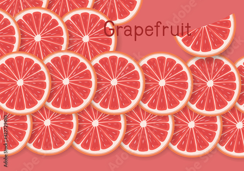 Isolated citrus slices fresh fruits cut in half grapefruit on red background. Vector Illustration Design.