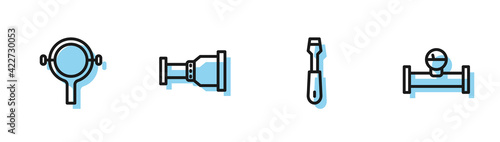Set line Screwdriver, Filter wrench, Pipe adapter and Industry pipe and manometer icon. Vector