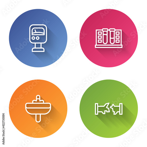 Set line Pressure water meter, Test tube with drop, Washbasin and Broken pipe. Color circle button. Vector