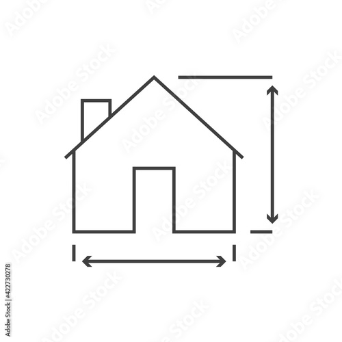 Estudio de arquitectura. Plano de papel con casa con medidas con lineas en color gris