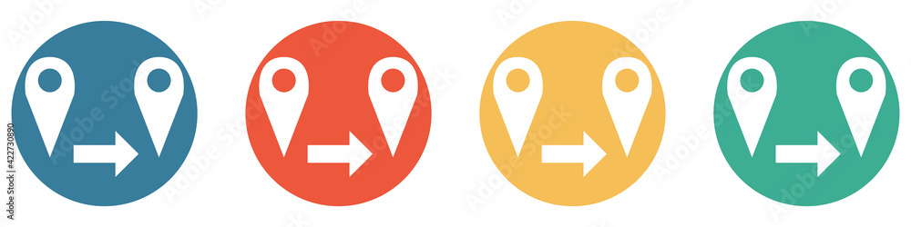 Bunter Banner mit 4 Buttons: Wegbeschreibung von A nach B Bunter Banner mit 4 Buttons: Wegbeschreibung von A nach B