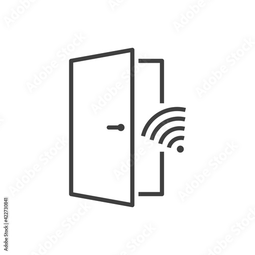 Puerta de apertura automática. Puerta con olas con lineas de color gris