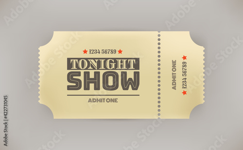 Tonight show. Retro style paper tonight show ticket with shadow