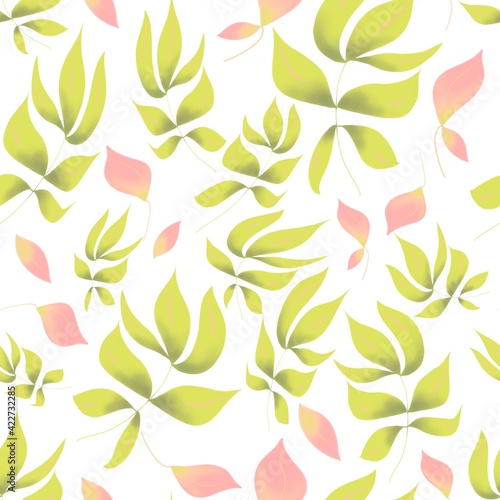 Seamless floral pattern, green and summer seasonal background.