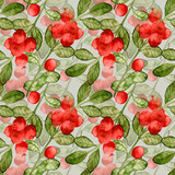 Seamless pattern with watercolor lingonberries. Red forest berries.