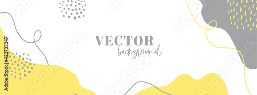 Organic abstract long vector banner template for social media. Trendy yellow gray background with copy space for text. Facebook cover