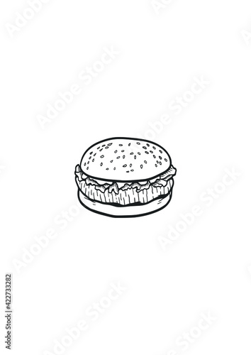 hand drawn illustration of a burger. vector, icon
