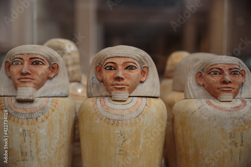 Photography Close shot of canopic jars at Cairo, Egypt.