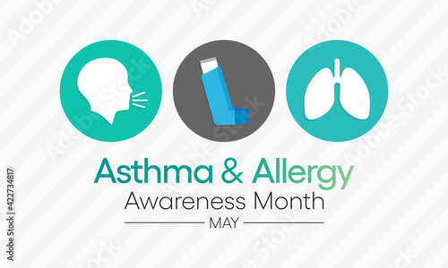 Vector illustration on the theme of asthma and allergy awareness month observed each year in May. people may have allergic asthma if they have trouble breathing during allergy season. photo