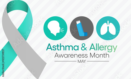 Vector illustration on the theme of asthma and allergy awareness month observed each year in May. people may have allergic asthma if they have trouble breathing during allergy season.