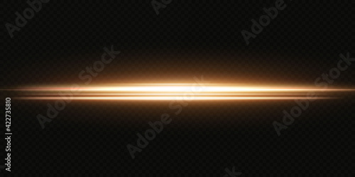 White horizontal lens flares pack. Laser beams, horizontal light rays. Beautiful light flares. Glowing streaks on light background. Collection effect light gold line png.	