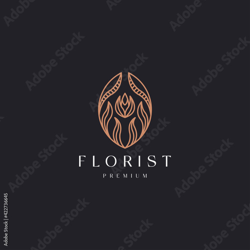 Luxurious Floral with line style logo icon design template. Flower, florist, nature, leaf, beauty, spa, cosmetic, yoga, gradient flat modern vector illustration
