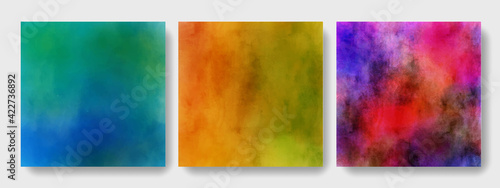 Watercolor background squares layouts for social media, brush design canvas vector graphic, modern vivid colors