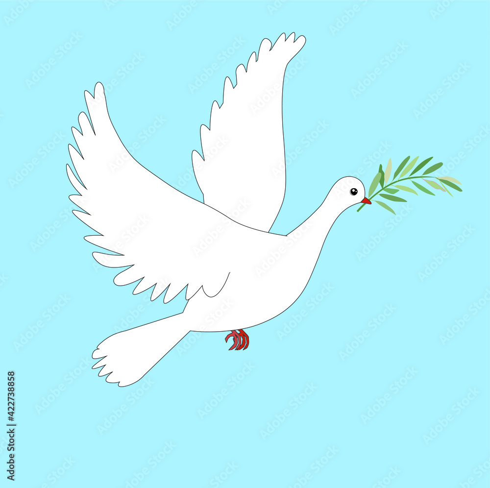White dove of peace with an olive branch in beak fly. Art design element stock vector illustration for web, for print, for fabric print White dove of peace with an olive branch in beak fly. Art design element stock vector illustration for web, for print, for fabric print