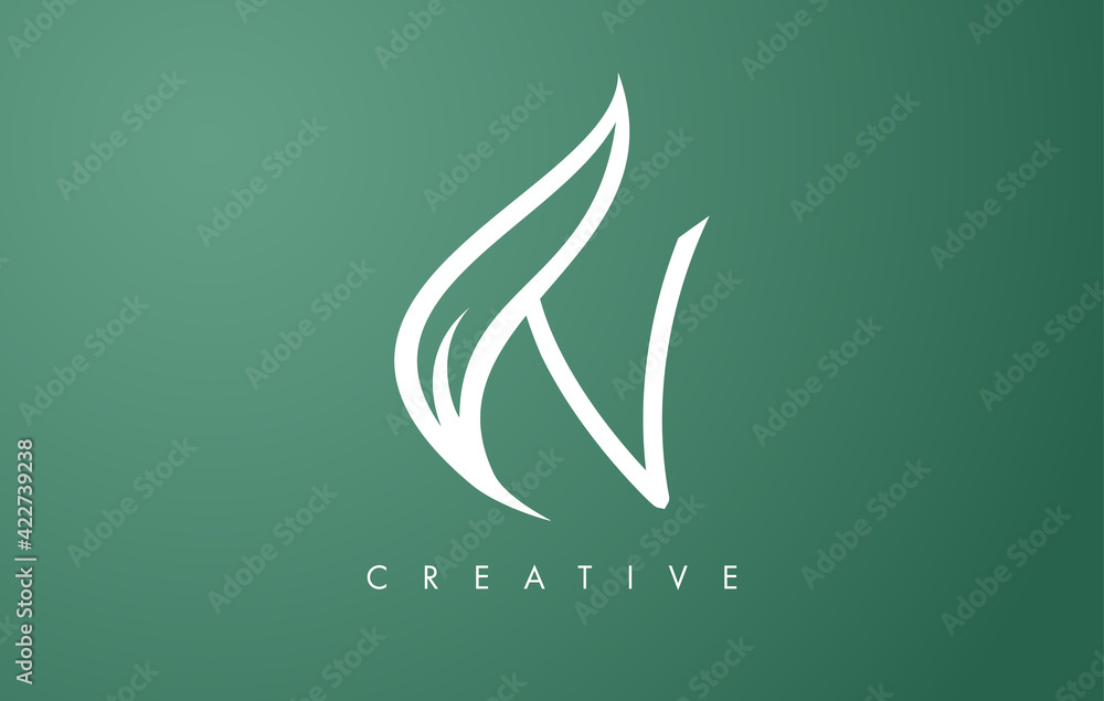 Elegant N letter Leaf Logo Design with Outline Monogram Style Flat and Minimalist Vector