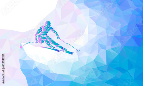 Giant Slalom Ski Racer silhouette. Color illustration geometric