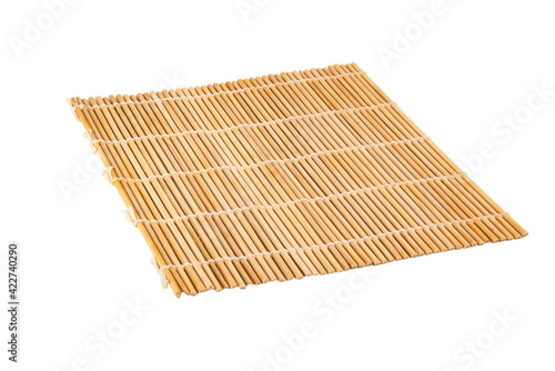 Bright bamboo mat for food isolated on the white background