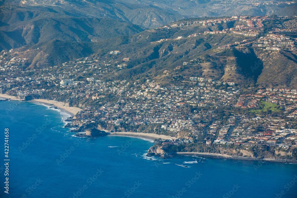 Afternoon aerial view of the Orange County coastal city of Laguna Beach, California, USA.