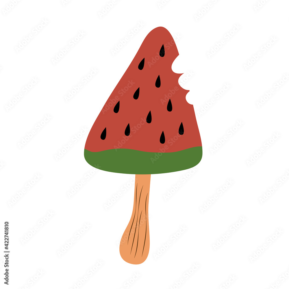 Watermelon ice cream isolated on white background. Summer delicious sweet food. Unusual ice cream. Vector illustration Watermelon ice cream isolated on white background. Summer delicious sweet food. Unusual ice cream. Vector illustration