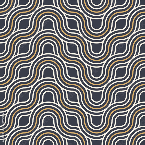 Abstract seamless. Seamless braided linear pattern, wavy lines. Endless striped texture with winding elements. Vector geometric color background.
